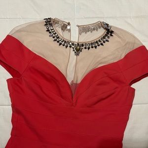BCBG maxAzria coral body con embellished cocktail dress